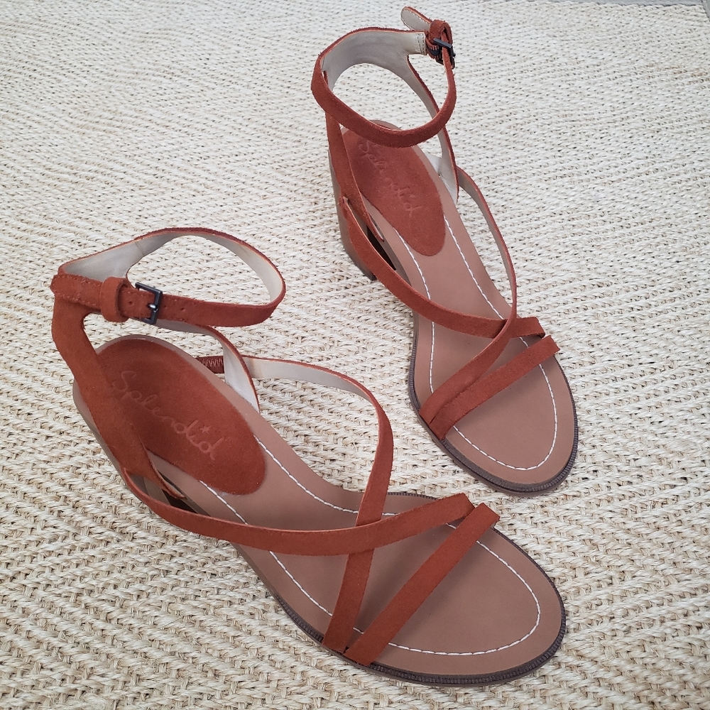 Splendid Strappy Wooden Block Heel Sandals sz 8.5